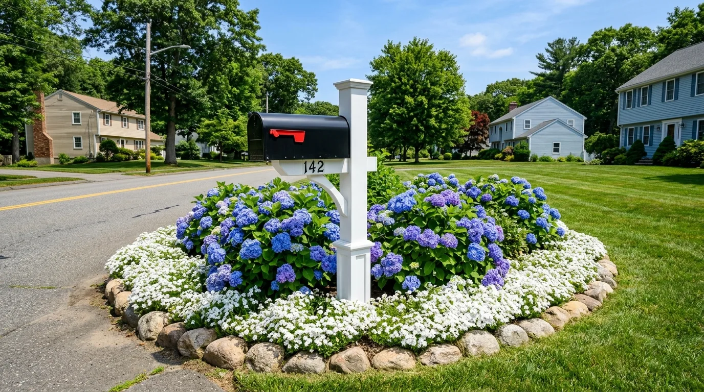 Rock and Flower Mailbox Bed